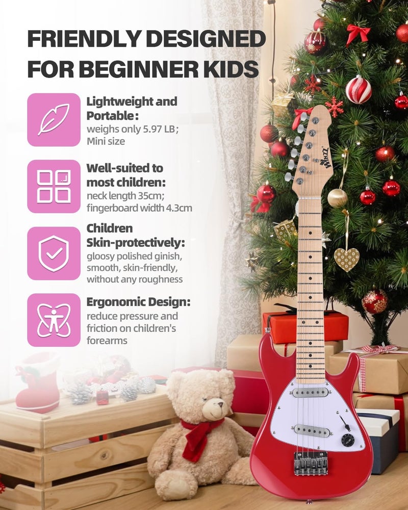 Winzz 30 Inch Kids Electric Guitar Beginner Kit, Junior 1/4 Size Mini Electric Guitar for Children Complete Stater Set with Amp, Gloosy Red Colour - Image 4